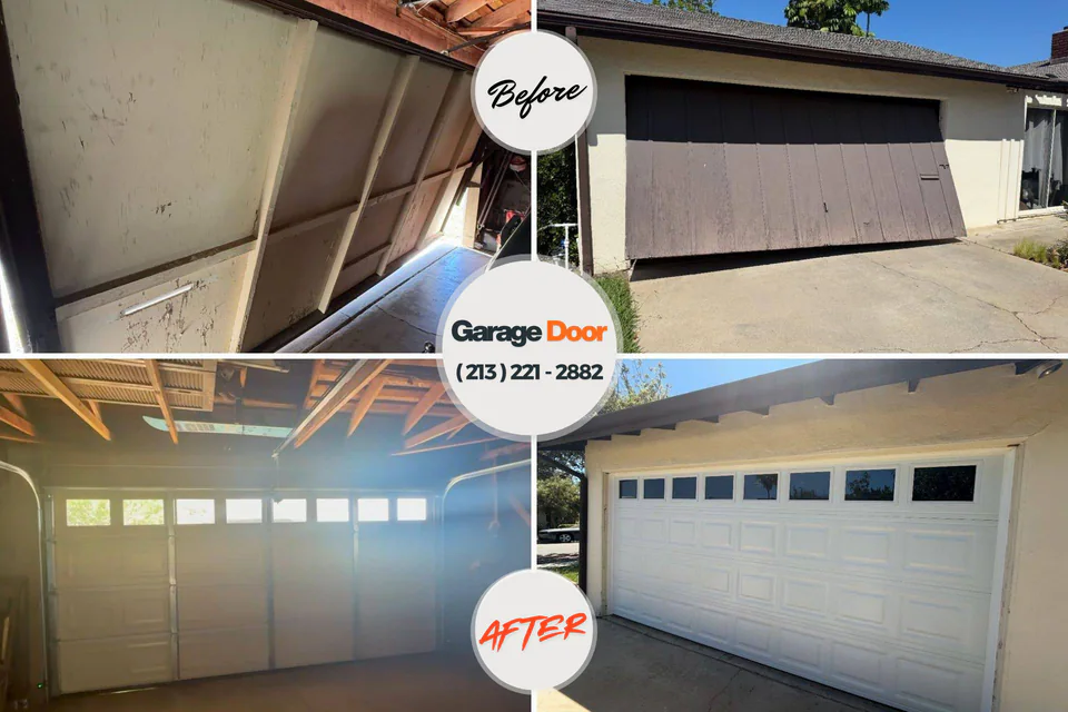 Before and after: garage door repair Ambridge Heights, PA